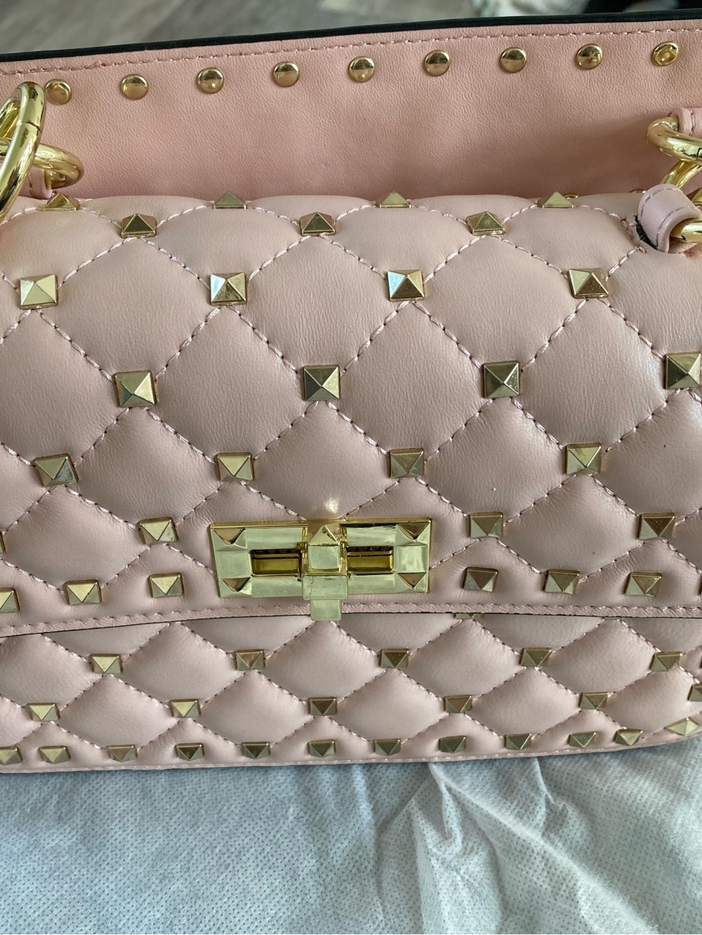 Source Unknown Quilted Studded Crossbody Bag - Light Pink with Gold Hardware